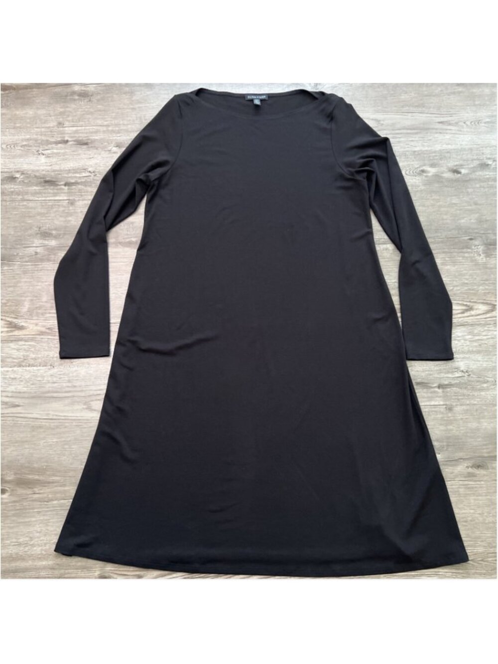 Eileen Fisher Viscose Jersey Bateau Neck Shift Dress Womens M Black Long Sleeve